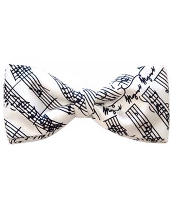 100% Pure Silk White Bow Tie with Mozart Manuscrip