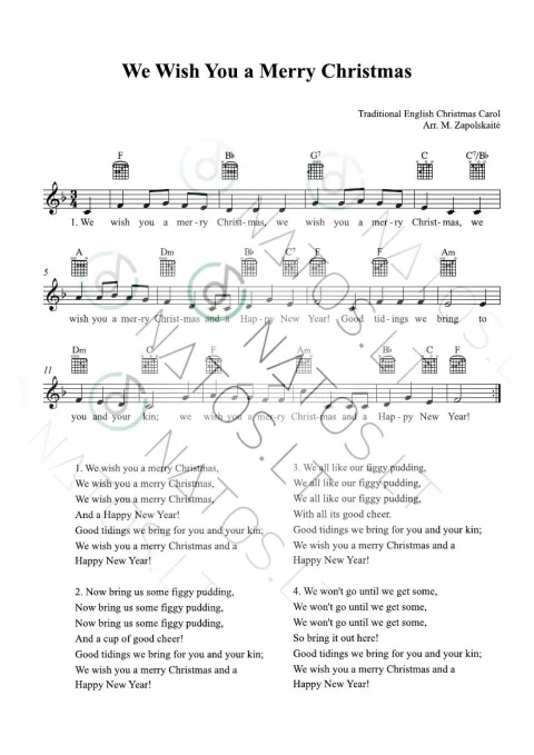 We wish you a Merry Christmas - TAB with chord symbols